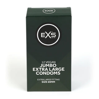EXS Jumbo Kondomer 12-pack: Extra stor, veganska kondomer av naturlig latex, storlek 69 mm, 12 stycken i förpackningen.