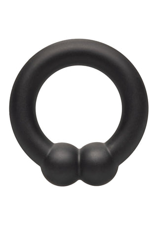 En slät svart cirkulär Alpha Liquid Silikon Kukring har två lökformade former i botten, som påminner om ett pärldesign-inspirerat handtag.