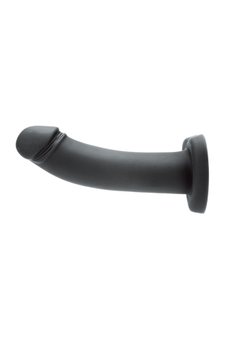 Svart Silikon Dildo Hjärtbas 20 cm med realistiska detaljer och hjärtformat fäste, kompatibel med sele. Visas på vit bakgrund.