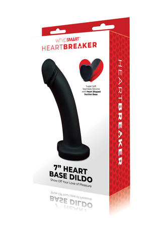 Svart Silikon Dildo Hjärtbas 20 cm, tillverkad av silikon med hjärtformat fäste. Levereras i röd och vit Heartbreaker-förpackning och är kompatibel med harness.