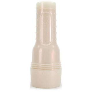 Fleshlight Janice Griffith, med ett beige SuperSkin-texturerat hylsa, står upprätt mot en vit bakgrund.