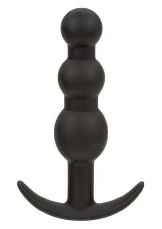 Vibrerande Pärlformad Analplugg är en svart silikonplugg med pärlade kulor och böjt handtag vid basen. Vattentät design gör den perfekt för njutning i duschen eller badet.