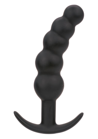 Boundless Vibrating Beaded Plug - en pärlformad analplugg i svart, kroppssäkert silikon med böjd säkerhetsbas, speciellt designad för vuxna.