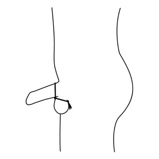 Set med dubbelt justerbar penisring och pungring, svart silikon, minimalistisk design avbildad mot en enfärgad bakgrund.