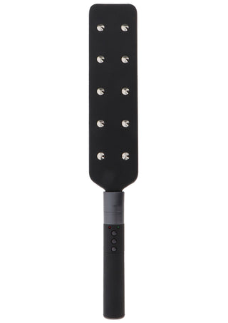 Elektro Paddel Svart är en svart BDSM-paddel med metallknoppar, handtagsknappar och indikatorlampor - perfekt för elektrifierande äventyrslek.