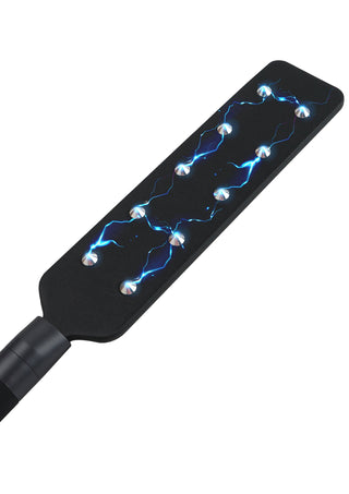 Elektro Paddel Svart med metallstift ger blåa elektriska gnistor över ytan och passar perfekt för elektro-stimulans och äventyrliga BDSM-leksaksentusiaster.