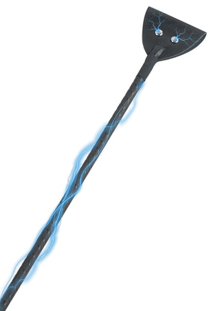 Electro Ridpiska Svart är en svart stav med ett platt, triangulärt huvud och blå elektrisk energi längs skaftet, med USB-uppladdningsbar elektro-stimulans för en elektrifierande upplevelse.