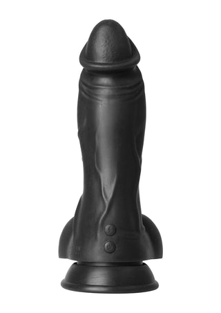 Dinosaurie Monster Dildo 22 cm är en realistisk svart dildo tillverkad av kroppssäkert silikon med en robust sugkoppsbas, visad på en vit bakgrund.
