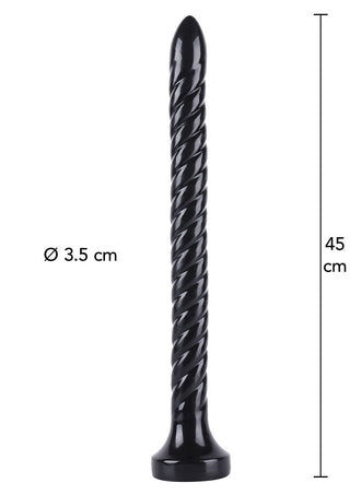 Extreme Anal Serpent XXXL 45cm är ett elegant svart cylindriskt föremål tillverkat av kroppssäker PVC, som är 45 cm högt med en diameter på 3,5 cm och har en spiralformad yta för extra intriger.
