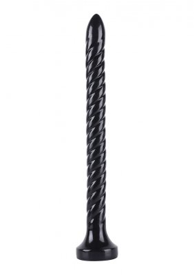 Extreme Anal Serpent XXXL 45cm, en långsträckt, svart spiral tillverkad av kroppssäker PVC med en spetsig spets och platt bas, visas mot en vanlig vit bakgrund.