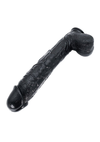 XXL Dildo 52 cm Svart PVC är en stor svart dildo med en lång, böjd ände.