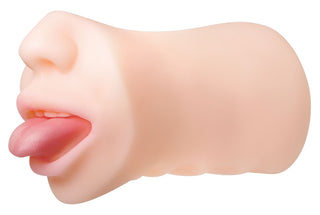 Real Mouth Masturbator Evolved: En silikonmodell av mun och näsa med mjuk tunga som sticker ut. Enkel att rengöra och ge en realistisk, autentisk upplevelse.