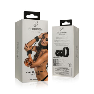 Två askar med Halsband & Handledsbojor, vardera med en modell på framsidan som bär BDSM-leksetet.