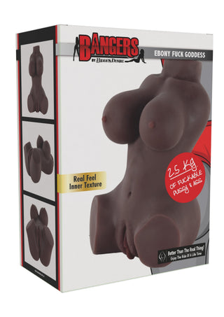 Ebony-färgad masturbator, 2,5 kg, tillverkad av premium TPE-material, visas på kartongförpackning med realistiska detaljer.