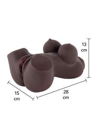 En mörkbrun TPE-masturbatorborsa, 2,5 kg, 28x15x13 cm, utformad för realistiskt utseende.
