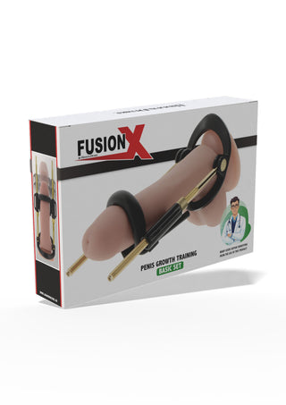 Fusion X Basic penisförlängare i vit plast med justerbar draganordning och ergonomisk design.