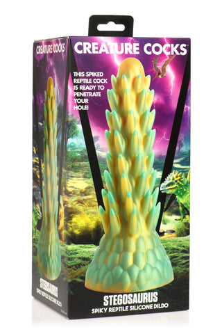 Förpackningslåda för Stegosaurus Dildo Silikon, en unik dinosaurieinspirerad dildo med djärva spikar och reptilliknande designelement.