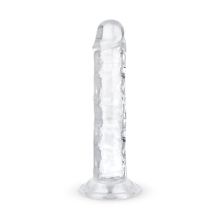 Jelly Dildo 14 cm Utan Pung har en genomskinlig, verklighetstrogen design med en utsvängd sugbas för mångsidig, upprätt användning och realistisk njutning.