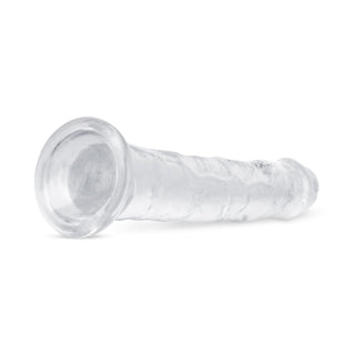 Transparent Jellydildo 20 cm är en genomskinlig, cylindrisk dildo med utsvängd bas och strukturerad yta, som visas liggande på sidan.