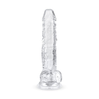 Jellydildo Med Kulor 17 cm, en genomskinlig dildo med sugkopp, står upprätt mot en vit bakgrund och erbjuder ett realistiskt utseende och känsla.