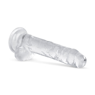 Jellydildo Med Kulor 17 cm, en transparent dildo med realistisk design, utsvängd bas och praktisk sugkopp, visas på en vit bakgrund.