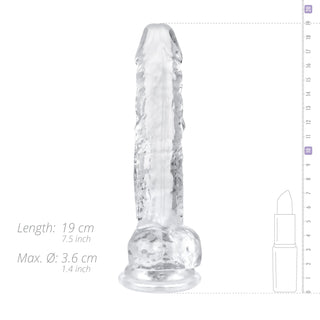 Jellydildo Med Kulor 17 cm är en klar, transparent dildo med sugkoppsbas och realistisk design, som mäter 17 cm i längd och 3,6 cm i diameter, visas bredvid ett läppstift för skala.