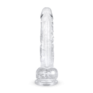 Jelly Dildo 19 cm Med Pung är en transparent dildo med realistisk design som står upprätt på plana ytor - perfekt för dig som vill ha vaginal eller anal stimulans.