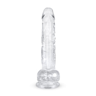 Jelly Dildo 19 cm Med Pung är en transparent dildo med realistisk design som står upprätt på plana ytor - perfekt för dig som vill ha vaginal eller anal stimulans.