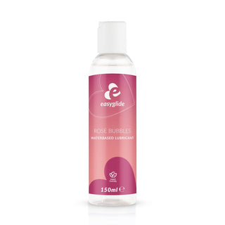 En 150 ml flaska EasyGlide Rosé Glidmedel med rosa etikett, vitt lock och mousserande rosésmak.