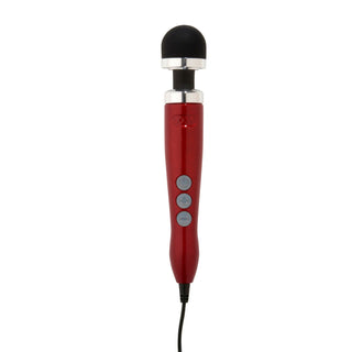 Red Doxy Number 3 stavmassageapparat med tre grå knappar och ett svart rundat huvud, visas vertikalt på vit bakgrund.