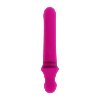 Evolved Novelties Strapless Strapon är en rosa, axelbandslös personlig massageapparat tillverkad av kroppssäkert silikon med en rundad spets och tjockare handtag, som visas på en vit bakgrund.