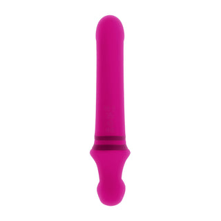Evolved Novelties Strapless Strapon är en rosa, axelbandslös personlig massageapparat tillverkad av kroppssäkert silikon med en rundad spets och tjockare handtag, som visas på en vit bakgrund.