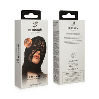 Två askar Svart Spetsmask BDSM, med förpackningsdetaljer fram och bak – ett perfekt tillskott till din bondage-kollektion för en touch av svart spets-lockelse.