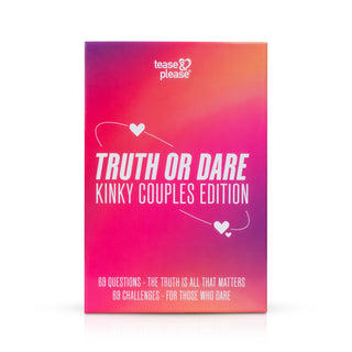 Truth or Dare Kinky Parspel-spellåda med rosa och orange gradientdesign, tillverkad av glansig kartong.