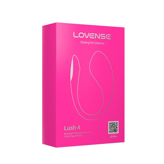 Lovense Lush 4 vibratorägg i rosa förpackning med produktens outline och QR-kod framtill – perfekt för interaktiv cam-användning.