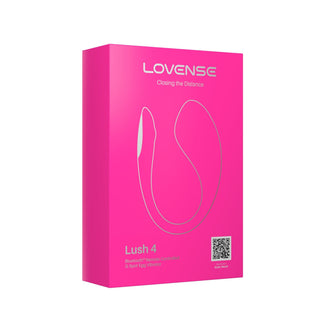 Lovense Lush 4 vibratorägg i rosa förpackning med produktens outline och QR-kod framtill – perfekt för interaktiv cam-användning.