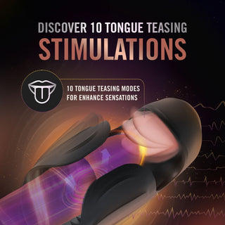 Vi introducerar M for Men Lickety Split: Upplev 10 tungliknande stimulanser med vibratordrivna, tungliknande stimulanser. Tillverkad av kroppssäker silikon för säker, futuristisk njutning och med en tungikon.