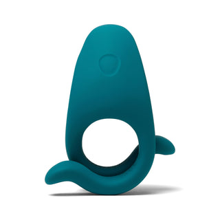 Dame Hug Adjustable Cock Ring i teal, gjord av kroppssäker silikon med ringform och lekfulla detaljer som liknar en tecknad val.