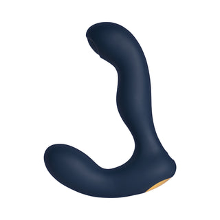 Svakom Iker Neo Prostatavibrator är en mörkblå, böjd silikonapparat med slät yta, utformad för att stimulera prostata och perineum, visad på en vit bakgrund.