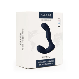 Vit kartongförpackning för Svakom Iker Neo Prostatavibrator, sedd från en vinkel.