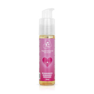 En rosa flaska med EasyGlide Orgasm Gel 30ml, en stimulerande gel för känslig hud med en klar pump, mot en vit bakgrund.