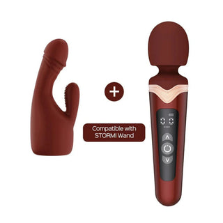 En vattentät HoneyPlayBox Stormi Wand-vibrator med silikonfinish och strömlinjeformad, böjd design i enfärgad färg.