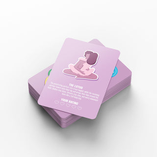 Pastellfärgad Sex Position Of The Week Kortspel-kortstapel, det översta kortet har texten The Lotus med illustrerad figur.