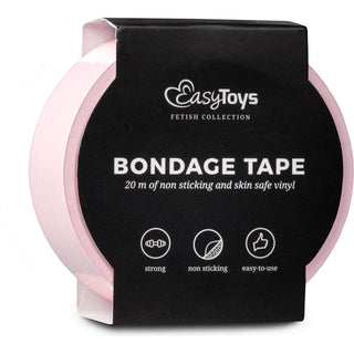 Rosa rulle av Easytoys Bondage Tape, 20 meter, tillverkad av hudsäker vinyl, visas i svart förpackning.