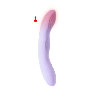 Böjd lila silikon Svakom Selena Heated Lavender vibrator, med en texturerad spets och tydlig röd termometerikon.