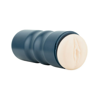Blå FPPR XXL-vaginamasturbator med avtagbar innerhylsa och ergonomiskt handhållet plastfodral.