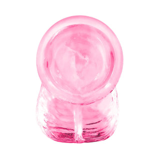 Rosa, genomskinlig gelédildo, 13 cm, med testiklar, sugkopp och rundad spets.
