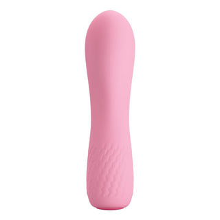 Pretty Love Alice Mini Vibrator är en rosa silikonleksak med en slät, rundad spets och texturerad bas för grepp. Tillverkad av medicinsk silikon, den är helt vattentät, vilket gör den lätt att rengöra.