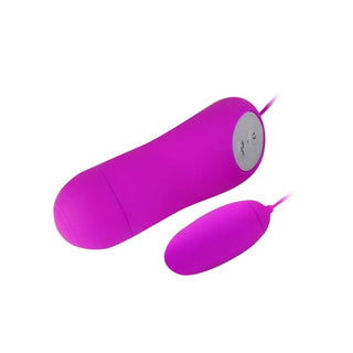 Eunice Vibratorägg är en rosa fjärrstyrd vibrator med ett matchande äggformat design, perfekt som en diskret och rolig sexleksak på vit bakgrund.