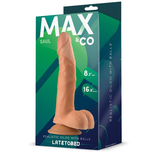 Låda för Max & Co Saul Dildo 21 cm-realistisk med sugkopp och kulor, 8,2 tum, kroppssäkert material.